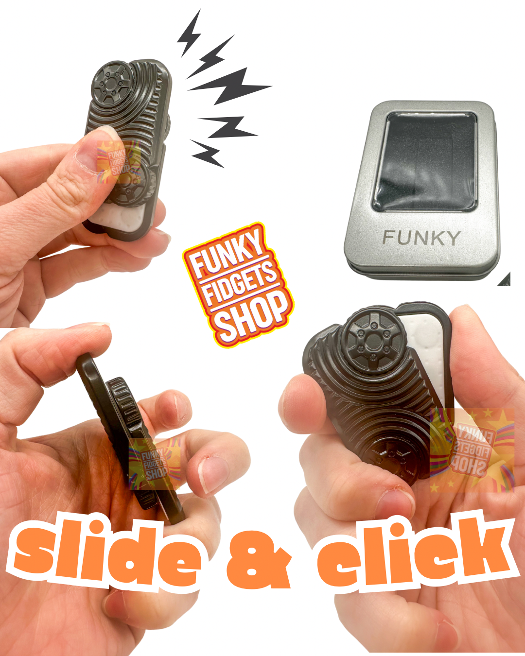 Funky metal slide & click