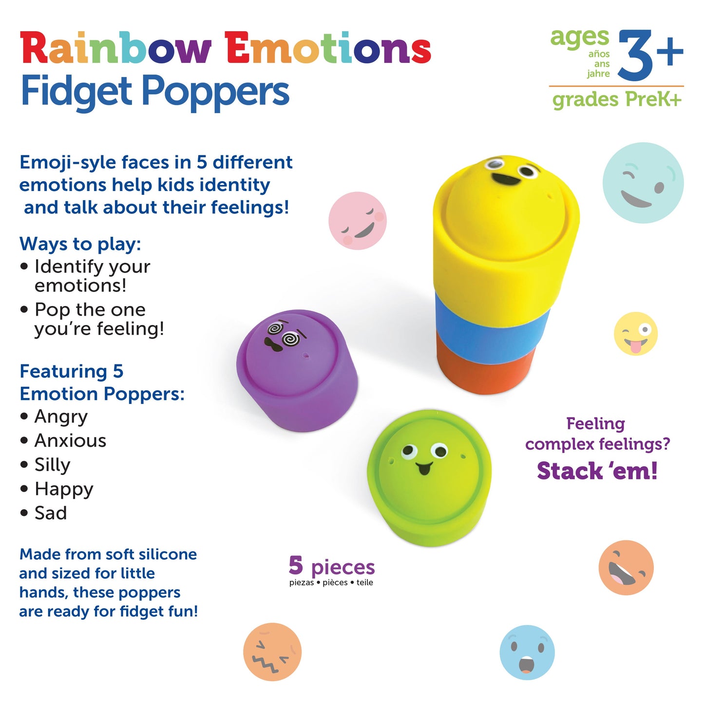 Rainbow emotions fidget poppers